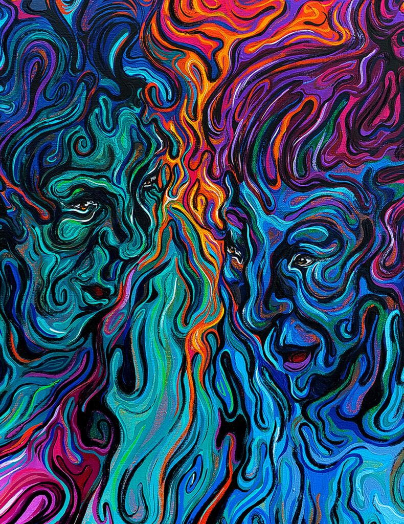As pinceladas longas e contorcidas respondem como um borrão temporal, e dissolvem a forma para sugerir que o momento está escapando, escorrendo, bem na nossa frente.